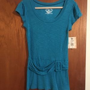 NWT derek heart Short Sleeve Belted Long Top Blue
